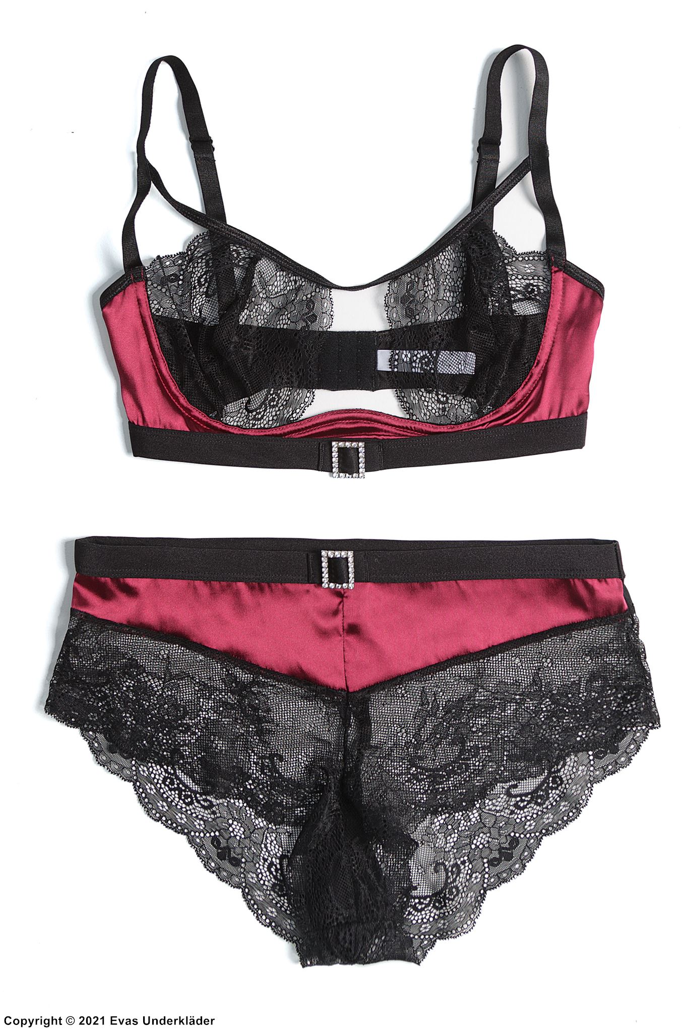 Romantisches Dessous-Set, Satin, Strasssteine, Blumenspitze, Schlüsselloch